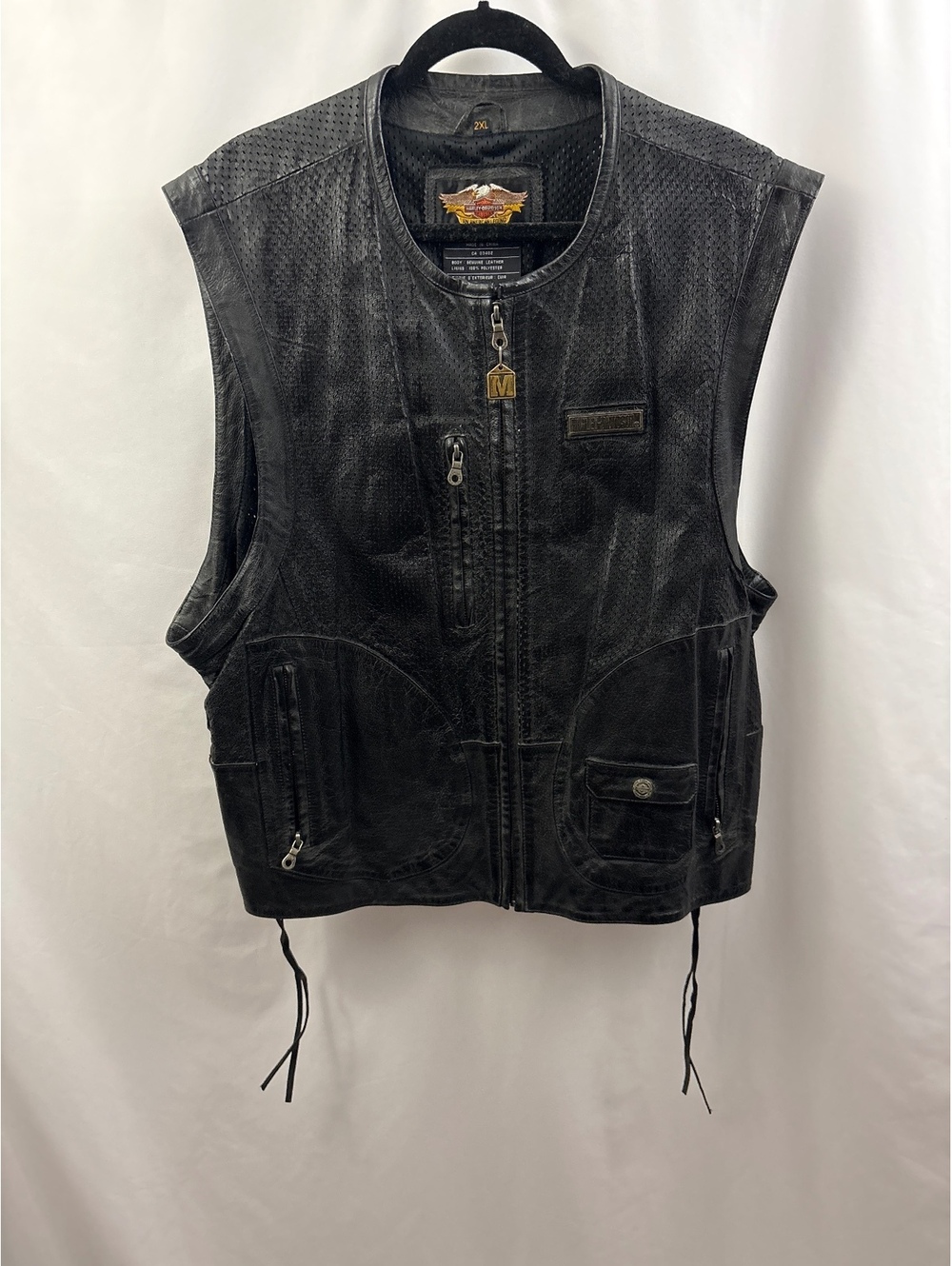 Vintage Harley Davidson 2XL XXL Men's Black Leather Vest Trucker Motorcycle